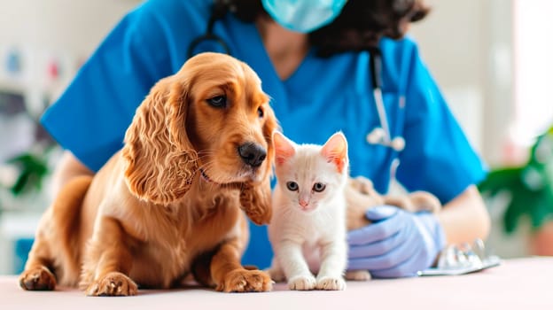 A veterinarian treats animals in a clinic. Selective focus. animal.
