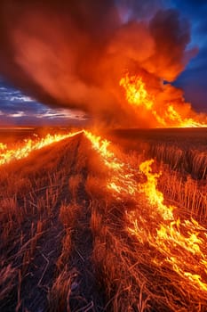 big fire in the field. Selective focus. nature.