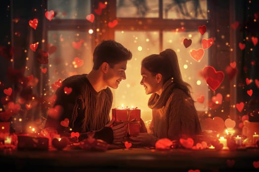 romantic couple giving valentines day gift of pragma love on valentine festival