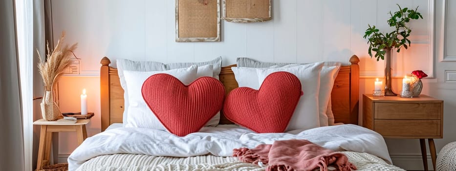 Bridal room pillows in the shape of a heart. Selective focus. love.