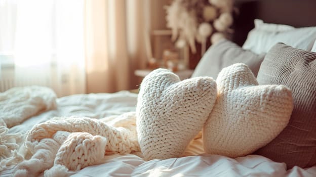 Bridal room pillows in the shape of a heart. Selective focus. love.