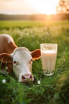 Cows grazing milk on a meadow. Selective focus. Food.