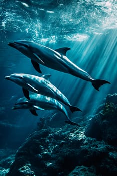 dolphins swim in the sea. Selective focus. animal.