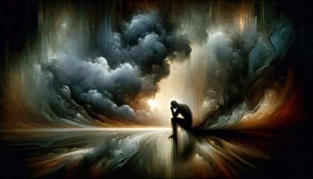 A somber image capturing the essence of depression through abstract symbolism, conveying emotional burden