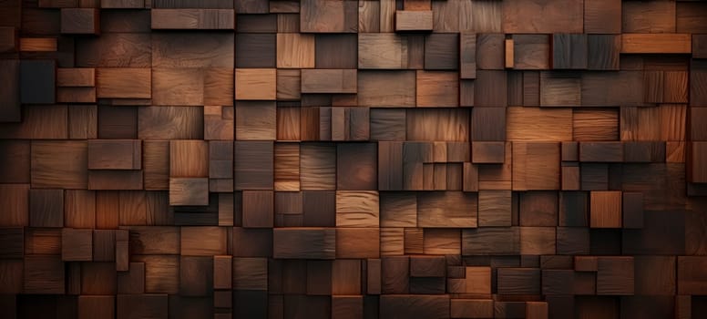 Close-up of an assortment of wooden blocks creating a textured wall, suitable for backgrounds or patterns.