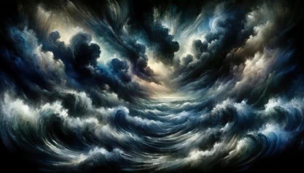 An abstract depiction of a stormy sea under dark skies, symbolizing emotional unrest