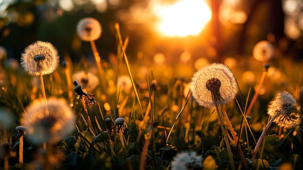 dandelions bloom in the meadow. Selective focus. nature.