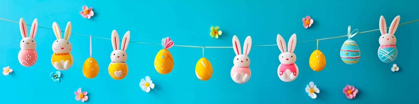 Beautiful Easter garland of eggs. Selective focus. Holiday.