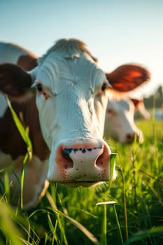 Cows graze in the meadow. Selective focus. Nature.