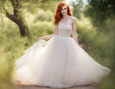 Elegant Bride in a Flowing Wedding Gown Outdoors Created by artificial intelligence