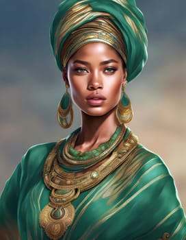 Elegant Woman in Traditional Turban and Gold Jewelry Created by artificial intelligence