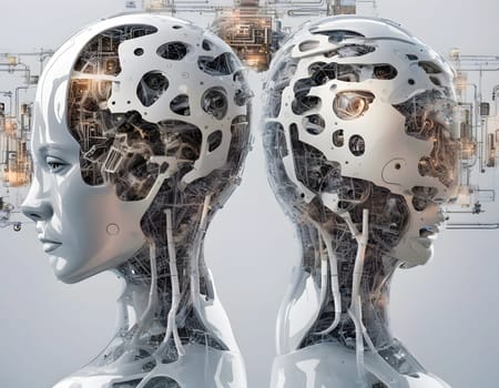 Intricate Robotics and AI Represented by Humanoid Heads Created by artificial intelligence