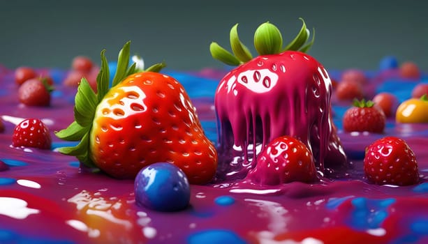 Strawberries and Berries Covered in Glossy Liquid Created by artificial intelligence