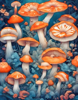 Vibrant Illustration of Mushrooms in a Fantasy Forest Created by artificial intelligence