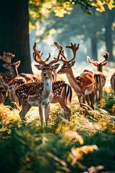 a flock of deer in the wild. Selective focus. animal.