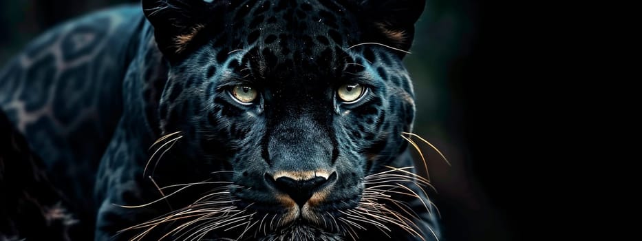 Black panther portrait on a black background. Selective focus. Animal.