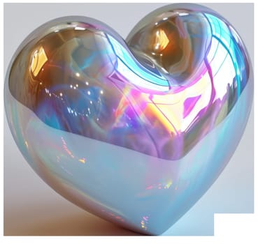 Opal Iridescent 3D Heart Icon. Glossy Neon Raindow Heart Shape. Ai Generated