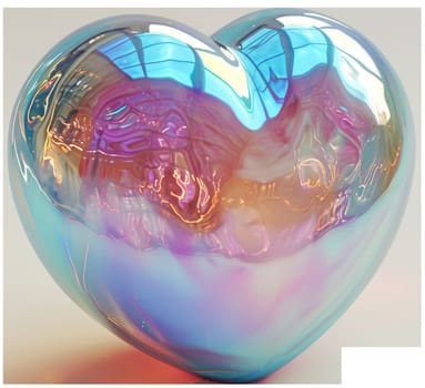 Opal Iridescent 3D Heart Icon. Glossy Neon Raindow Heart Shape. Ai Generated