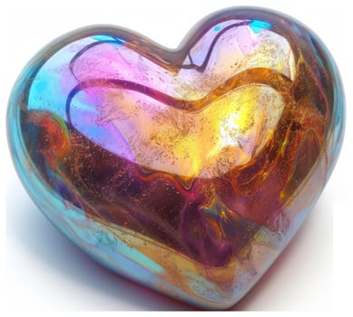 Opal Iridescent 3D Heart Icon. Glossy Neon Raindow Heart Shape. Ai Generated