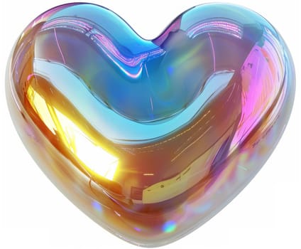 Opal Iridescent 3D Heart Icon. Glossy Neon Raindow Heart Shape. Ai Generated