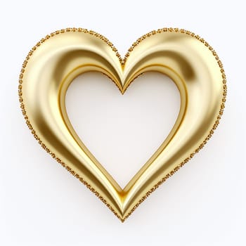 This image showcases a polished golden heart with glittering edges, set against a clean white backdrop, symbolizing elegance, affection, and valentine's day concept