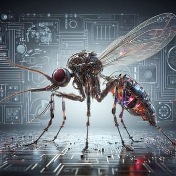 genetically modified macro closeup of nano robot engineered weapon mosquito in action concept design depopulation evil plan generative ai art