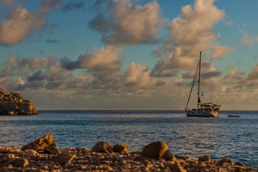 Yacht close to beach in Saint Barthélemy (St. Barts, St. Barth) Caribbean