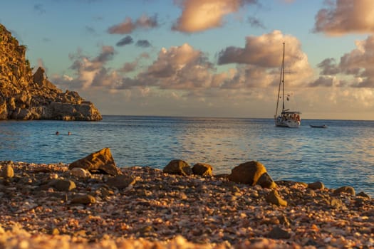 Yacht close to beach in Saint Barthélemy (St. Barts, St. Barth) Caribbean