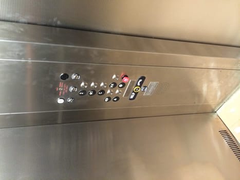 Elevator Buttons, Dirty Stainless Steel Elevator Interior . High quality photo