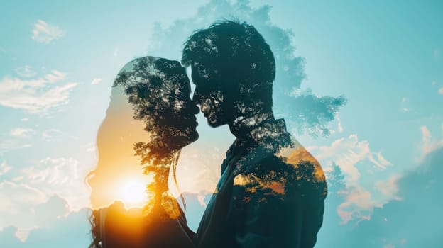 young couple in love , beautiful nature background , valentines day pragma