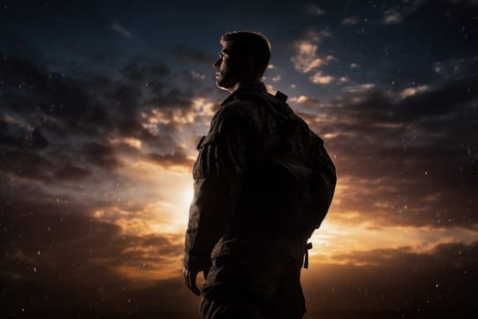 Silhouette of an American soldier. Patriot's Day.