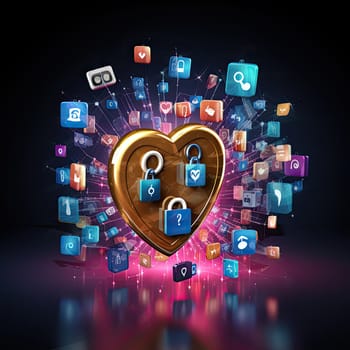 Social media security, a lock around which social media application icons, a security concept, generative AI