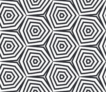 Striped hand drawn pattern. Black symmetrical kaleidoscope background. Textile ready amusing print, swimwear fabric, wallpaper, wrapping. Repeating striped hand drawn tile.