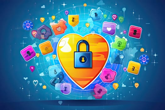 Social media security, a lock around which social media application icons, a security concept, generative AI