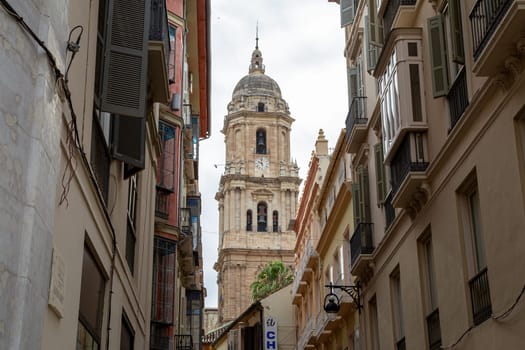 Malaga, Spain - May 24, 2019: Exterior view of the cathedral in the historic city center.