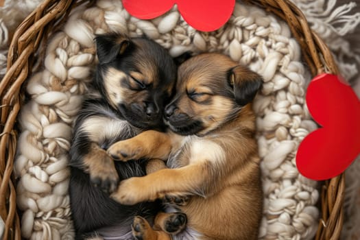 Cute puppy couple in love on valentines day Pragma