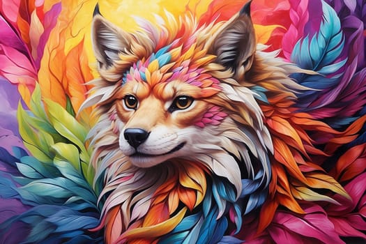 Ai generated portrai of a fox in multuicoloured Fauvism style.