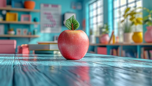 Back to school background design. Back to school backpack bag and color pencil elements in pattern background for educational study learning messages. Apple in classroom blue design Copy space