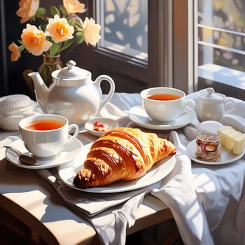 Morning Delights: Breakfast with Croissant and Tea"