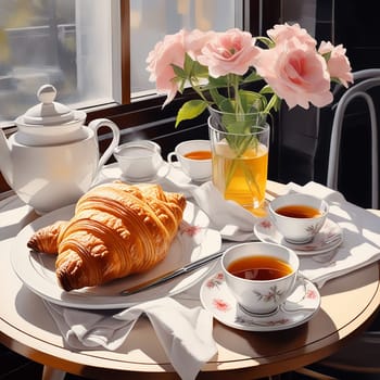 Morning Delights: Breakfast with Croissant and Tea"