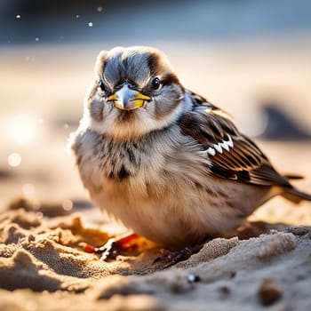 Close-Up of a Sparrow Taking a Sand Bath