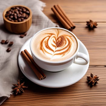 Cappuccino Delight: Cup of Cappuccino with Cinnamon on Wooden Table