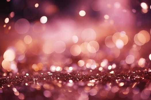 Glitter pink blurred bokeh lights background. Generative AI.