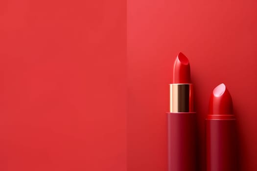 Two shades of red lipstick against a red background.