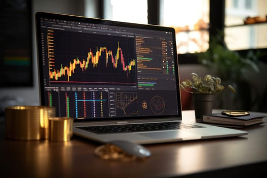 Financial Trading: A Dynamic Business Strategy on a Laptop, Graphs and Reports, in a Professional Office Environment with a Communication Network and Digital Currency Exchange