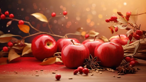 Ripe, Organic Red Apple on Wooden Background: Freshness and Deliciousness in Autumn Harvest