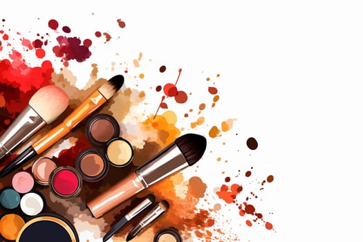 Colorful makeup products with artistic splashes.