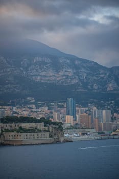 Panoramic view of Monte Carlo marina and cityscape. Principality of Monaco, French Riviera