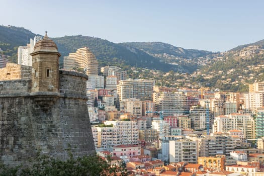 Panoramic view of Monte Carlo marina and cityscape. Principality of Monaco, French Riviera