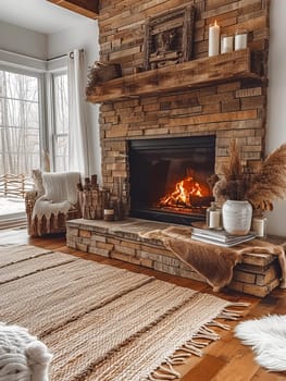 Cozy living room with fireplace.